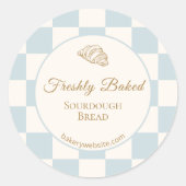 おしゃれなチェック柄ブルークロワッサン菓子製品 ラウンドシール (正面)