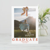 おしゃれなチェック柄リボン写真 卒業おめでとう 招待状 (スタンド正面)