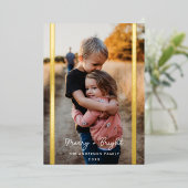 おしゃれなチェック柄 2 枚の写真 縦型 箔シーズンカード (立ち正面)