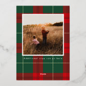 おしゃれなチェック柄 2 枚の写真 縦型 箔シーズンカード (裏面)