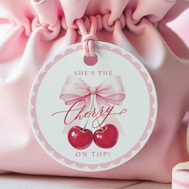 おしゃれなチェリーオントップのブライズシャワー フェイバータグ