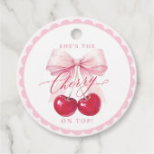 おしゃれなチェリーオントップのブライダルシャワー フェイバータグ (正面)