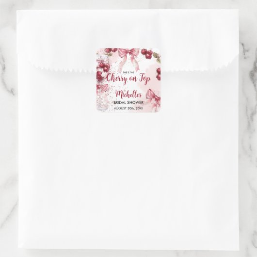 おしゃれなチェリーオントップボウカクテルサマーウェディングシャワー スクエアシール (バッグ)