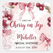 おしゃれなチェリーオントップボウカクテルサマーウェディングシャワー スクエアシール (正面)