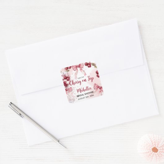 おしゃれなチェリーオントップボウカクテルサマーウェディングシャワー スクエアシール (封筒)