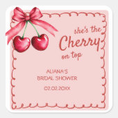 おしゃれなチェリーテーマのウェディングシャワー　赤とピンクのチェリー スクエアシール (正面)
