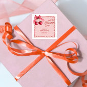 おしゃれなチェリーテーマのウェディングシャワー　赤とピンクのチェリー スクエアシール