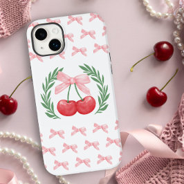 おしゃれなチェリー ピンクのリボンと月桂樹のリースのロゴ Case-Mate iPhone 14 PLUSケース
