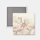 おしゃれなチックなフラミンゴのモノグラム パーソナライズ マグネット (正面/裏面)