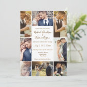 おしゃれなチックな8枚の写真コラージュ茶色の結婚式 招待状 (スタンド正面)