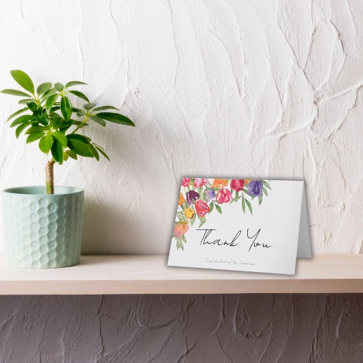 おしゃれなチューリップとグリーン ブライダルシャワーのお礼 サンキューカード