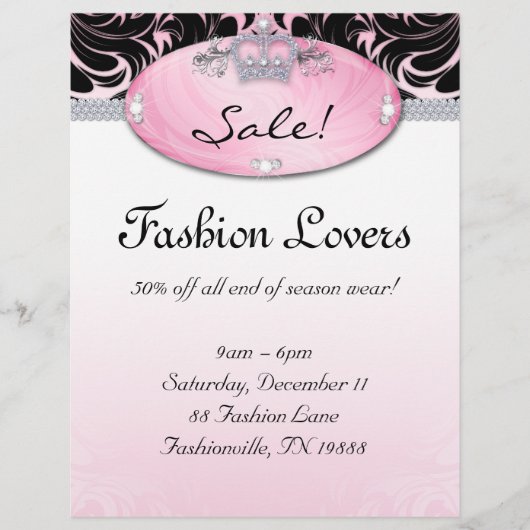 おしゃれなチラシ ヘアサロン ジュエリー クラウン ピンク チラシ (正面)