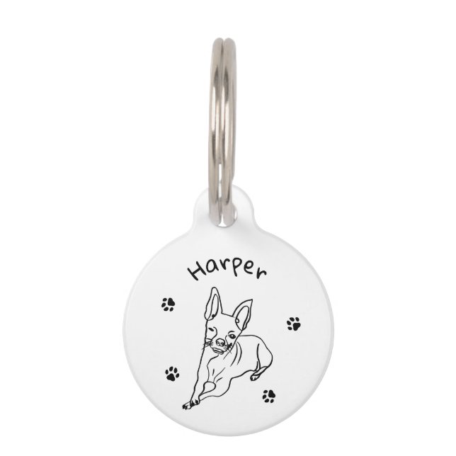 おしゃれなチワワ: オーダーメイドのラインアート装飾 ペット　ネームタグ (正面)