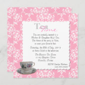 おしゃれなティーパーティー ピンクのダマスク招待状 招待状 (正面/裏面)