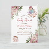 おしゃれなティーポットとティーカップの花のベイビーシャワー 招待状 (スタンド正面)