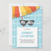 おしゃれなティーンの誕生日プールパーティー 現代的でクールなスイート16 招待状 (正面)