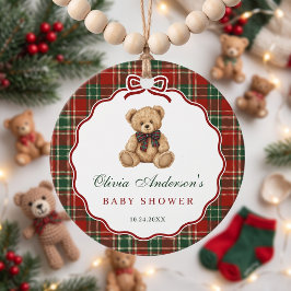 おしゃれなテディベアのクリスマスベビーシャワー フェイバータグ