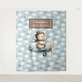 おしゃれなテディベアパイロットベイビーシャワーパーティーサイン タペストリー (正面)