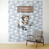 おしゃれなテディベアパイロット 青 茶色 お祝い タペストリー (インサイチュ)