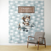 おしゃれなテディベアパイロット 青 茶色 お祝い タペストリー (インサイチュ)