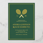 おしゃれなテニスプレーヤーのエンゲージメントパーティー招待状 箔招待状 (正面)