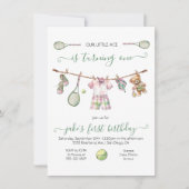 おしゃれなテニス少年 誕生日おめでとう1歳 招待状 (正面)