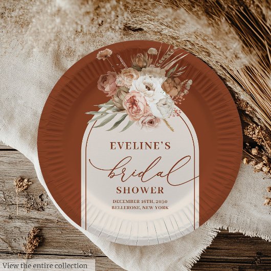 おしゃれなテラコッタパンパス草ボヘミアンポップス ペーパープレート