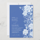 おしゃれなデルフトブルーのシノワズリーフラワーガーデンウェディング 招待状 (正面)