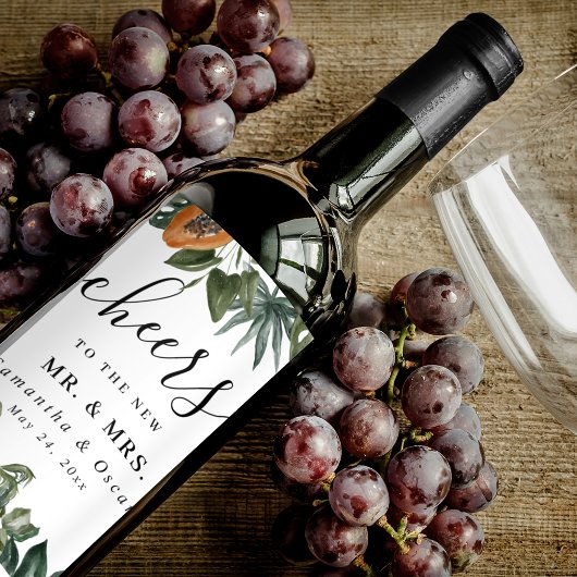 おしゃれなトロピカルウォーターカラー緑の葉 ワインラベル