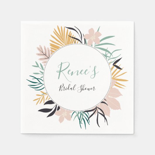 おしゃれなトロピカルグリーンの花嫁のシャワー スタンダードカクテルナプキン (正面)
