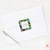 おしゃれなトロピカルプリントの水彩デザイナーブラック スクエアシール (封筒)