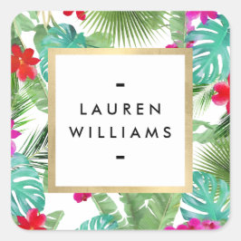 おしゃれなトロピカルプリントの水彩デザイナー スクエアシール