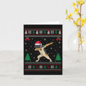 おしゃれなドイツ産短毛指差しポインター犬のサンタ帽C カード (黄色い花)