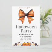 おしゃれなドットリボンのハロウィンパーティー招待状 招待状 (スタンド正面)