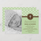 おしゃれなドット写真洗礼式招待状 緑 招待状 (正面/裏面)