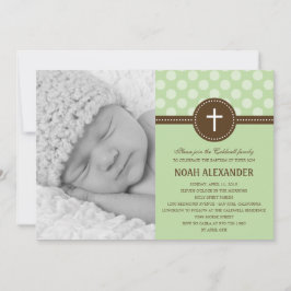 おしゃれなドット写真洗礼式招待状 緑 招待状