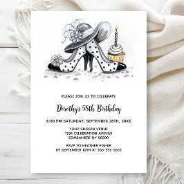 おしゃれなドット柄ハイヒール靴の誕生日パーティー 招待状