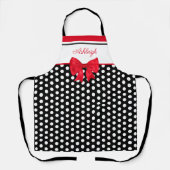 おしゃれなドット柄、赤いリボンのエプロン エプロン (正面)