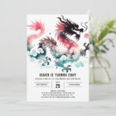 おしゃれなドラゴンの誕生日デジタル 招待状 (スタンド正面)