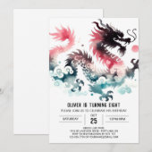 おしゃれなドラゴンの誕生日デジタル 招待状 (正面/裏面)