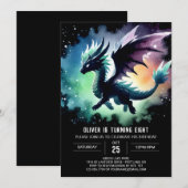 おしゃれなドラゴンの誕生日デジタル 招待状 (正面/裏面)