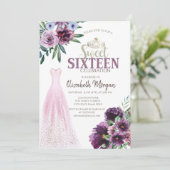 おしゃれなドレス、スイート16の紫の花 招待状 (スタンド正面)