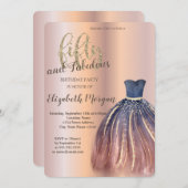 おしゃれなドレス、ローズゴールドの50歳の誕生日パーティー 招待状 (正面/裏面)