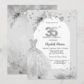 おしゃれなドレス　冬　グレー　35歳の誕生日 招待状 (正面/裏面)