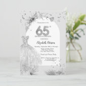 おしゃれなドレス　冬　グレー　65歳の誕生日 招待状 (スタンド正面)