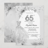 おしゃれなドレス　冬　グレー　65歳の誕生日 招待状 (正面/裏面)