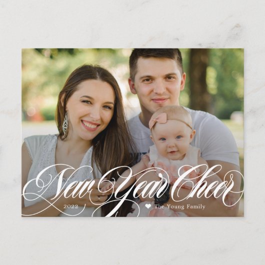おしゃれなニューイヤー写真ポストカード スワイリー チアー ハッピー シーズンポストカード (正面)