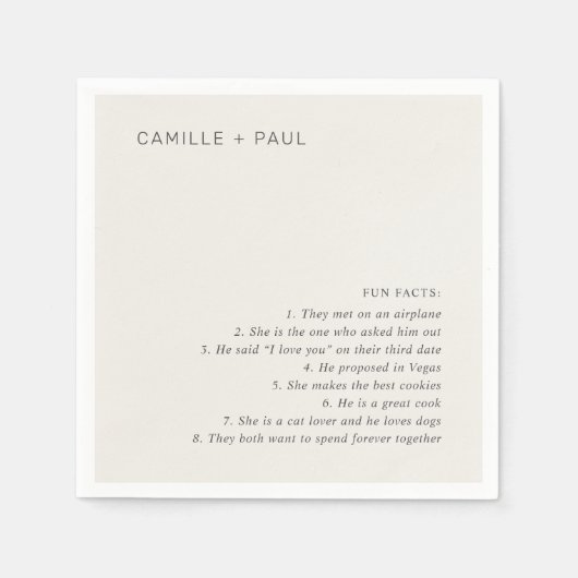 おしゃれなニュートラル ミニマル ウェディング スタンダードカクテルナプキン (正面)