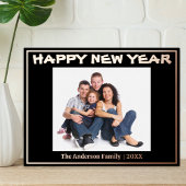 おしゃれなニューヨール モダン ブラック フェスティブ 個人写真入り 箔シーズンポストカード