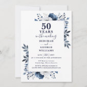 おしゃれなネイビーの50周年結婚記念モノグラム 招待状 (正面)